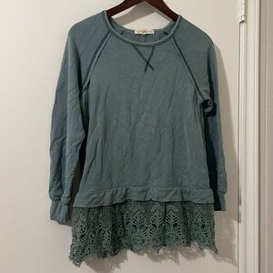 Rewind Green Sweatshirt with Lace Hem Size M